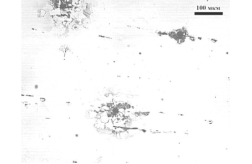Рис. 4. Металлография участка с зафиксированным УЗК неметаллическим включением