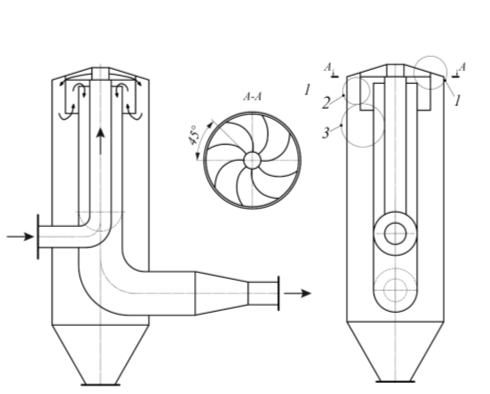 Рис. 5. Силовой центробежно-инерционный фильтр- пылеуловитель для очистки потока пылегазовоздушных выбросов от частиц пыли
